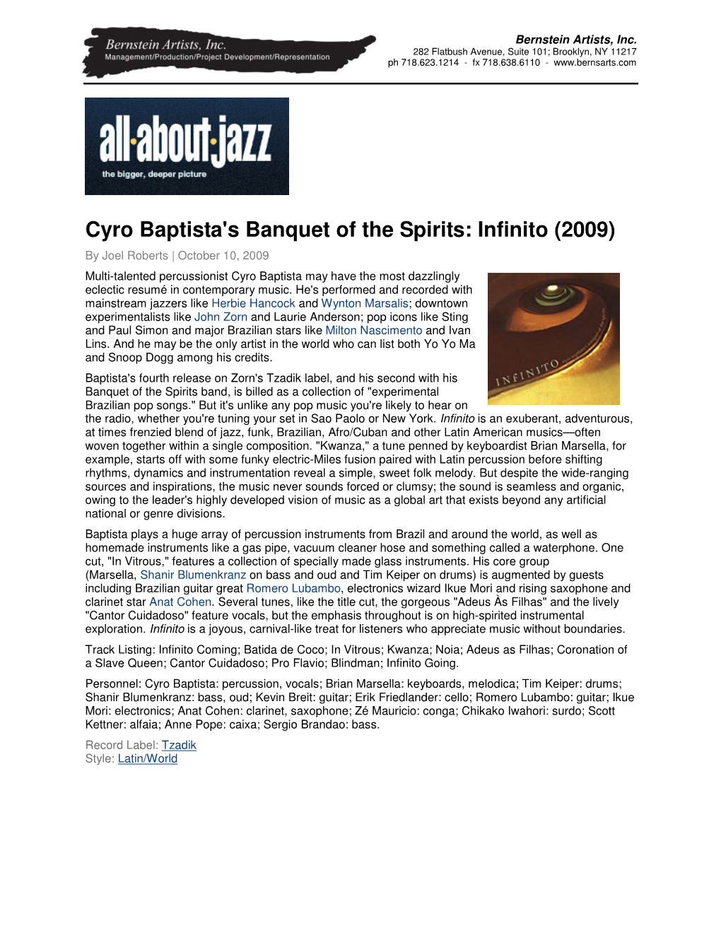 Cyro Baptista's Banquet of the Spirits: Infinito (2009)