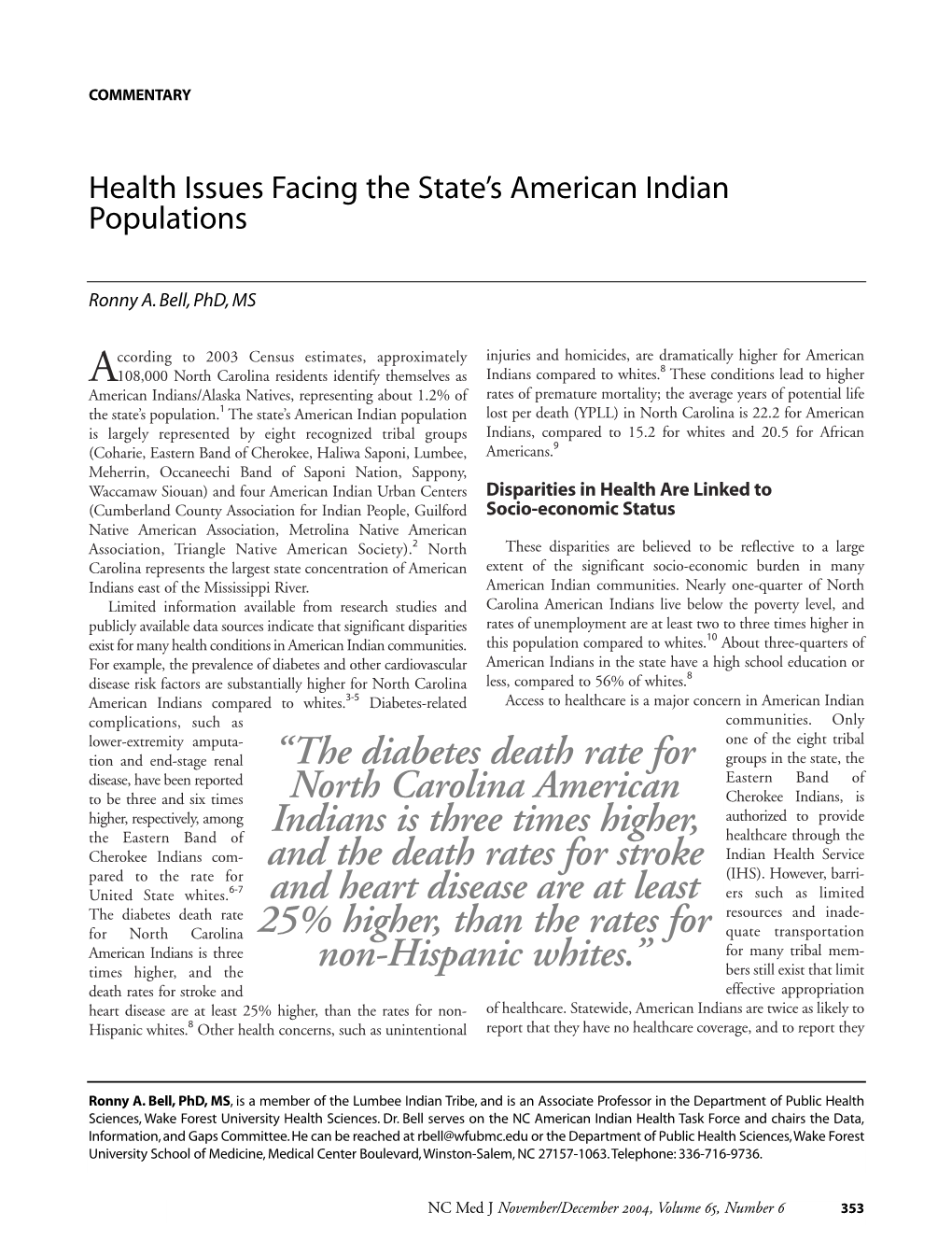 Health Issues Facing the State's American Indian Populations