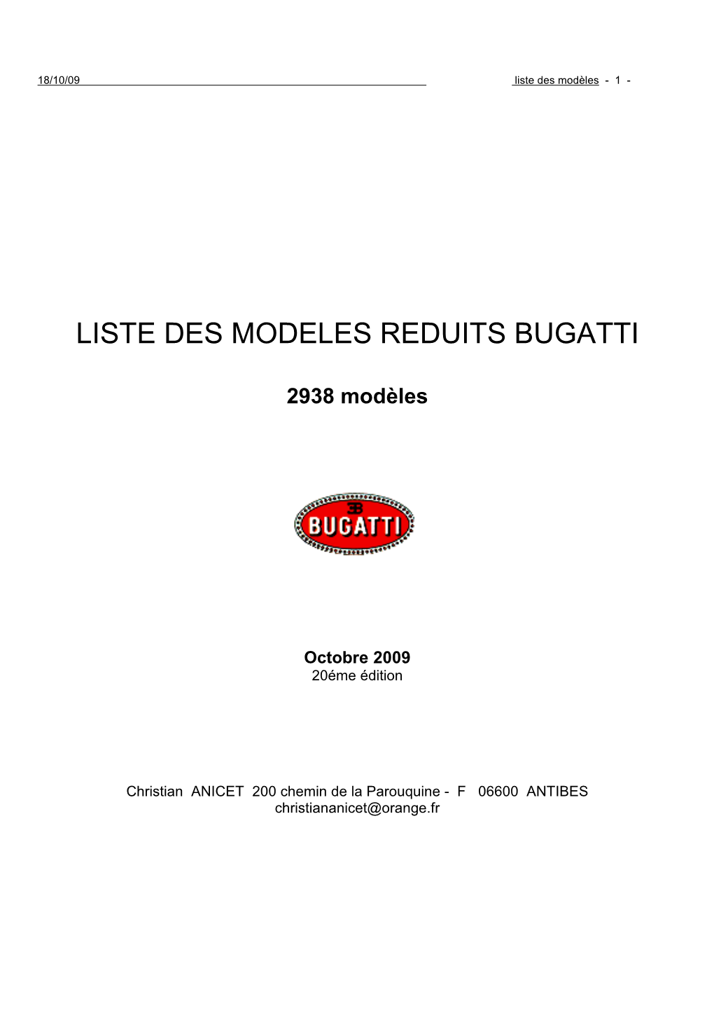 Liste Des Modeles Reduits Bugatti