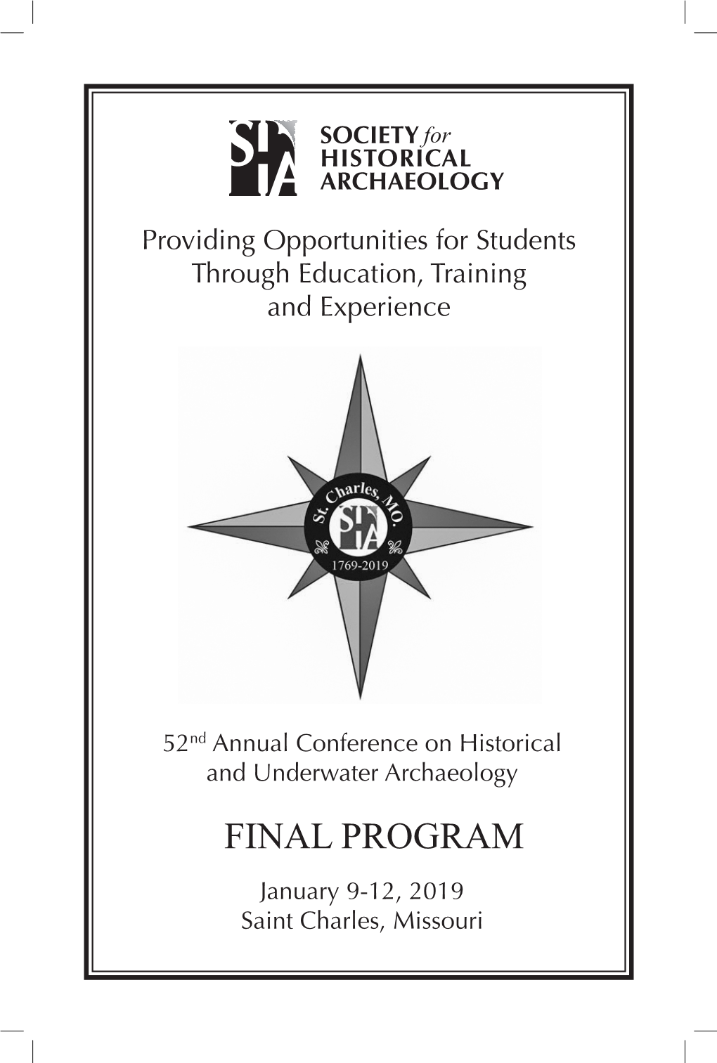 FINAL PROGRAM January 9-12, 2019 Saint Charles, Missouri