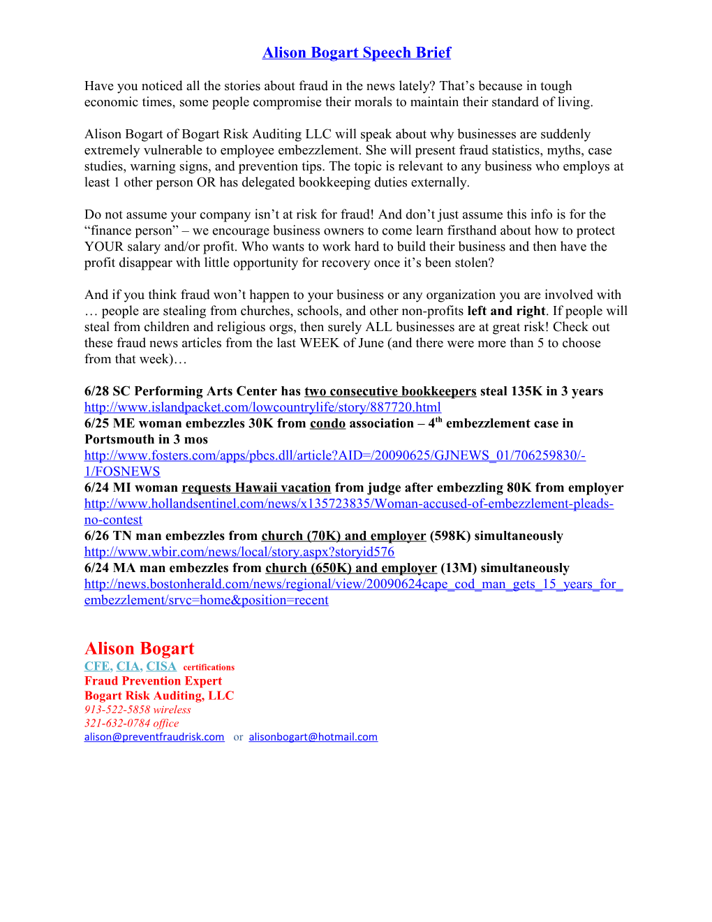 Alison Bogart Speech Brief