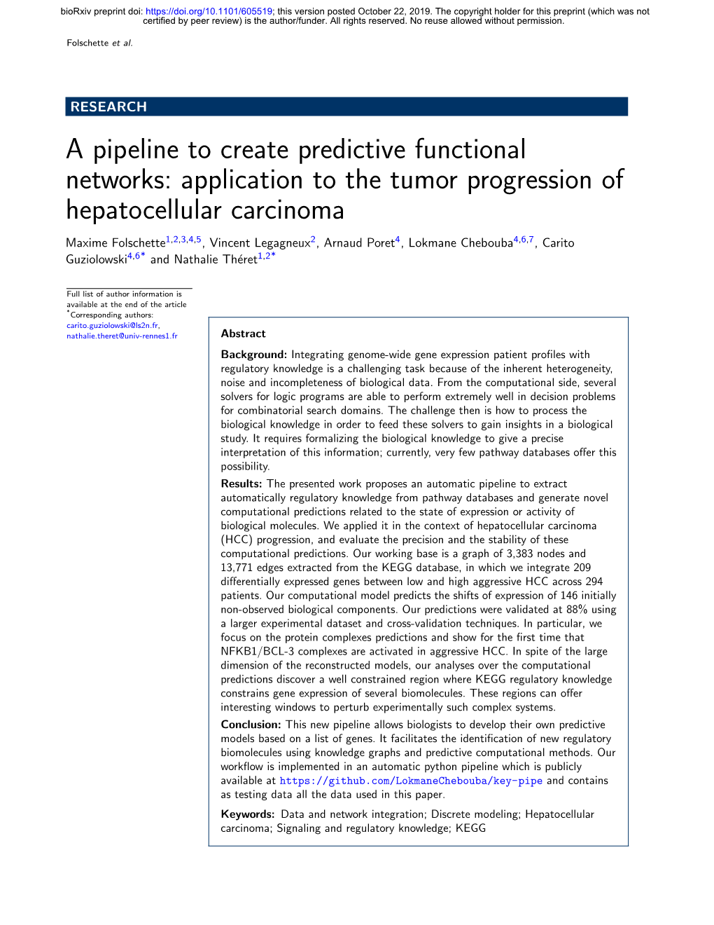 Application to the Tumor Progression of Hepatocellular Carcinoma