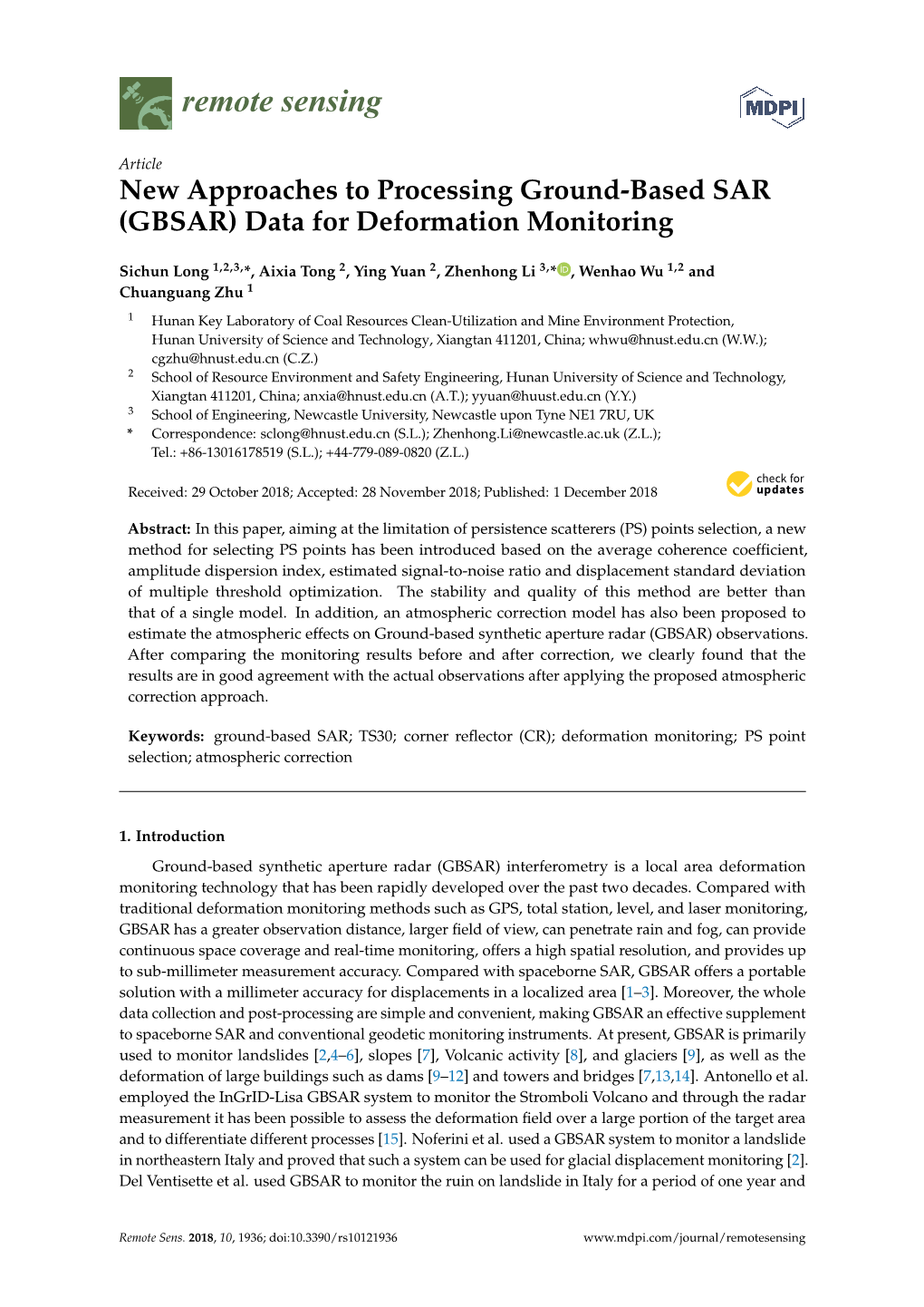 New Approaches to Processing Ground-Based SAR (GBSAR) Data for Deformation Monitoring