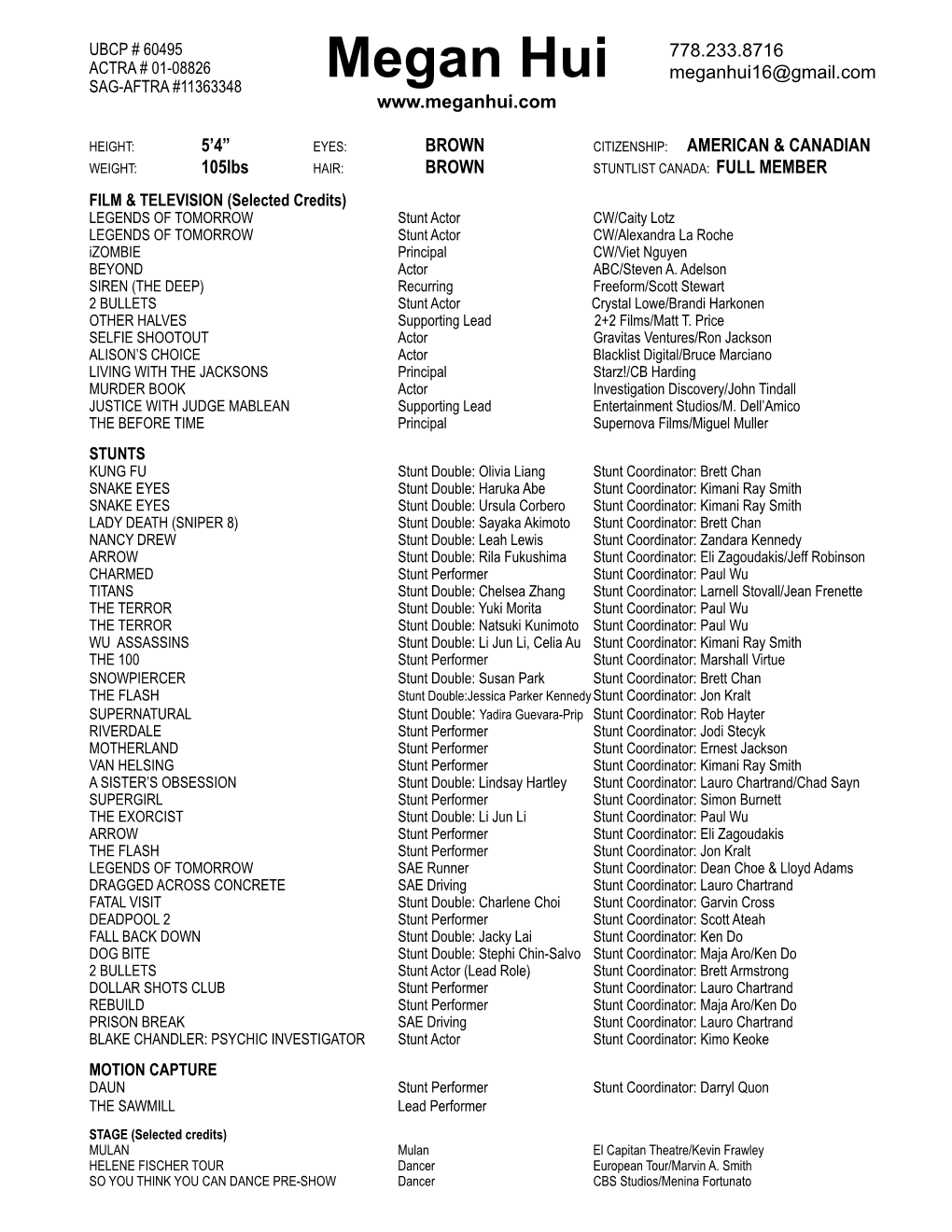 Megan Hui Stunt Resume Pages.Pages