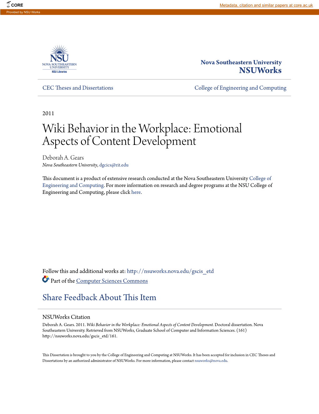 Wiki Behavior in the Workplace: Emotional Aspects of Content Development Deborah A