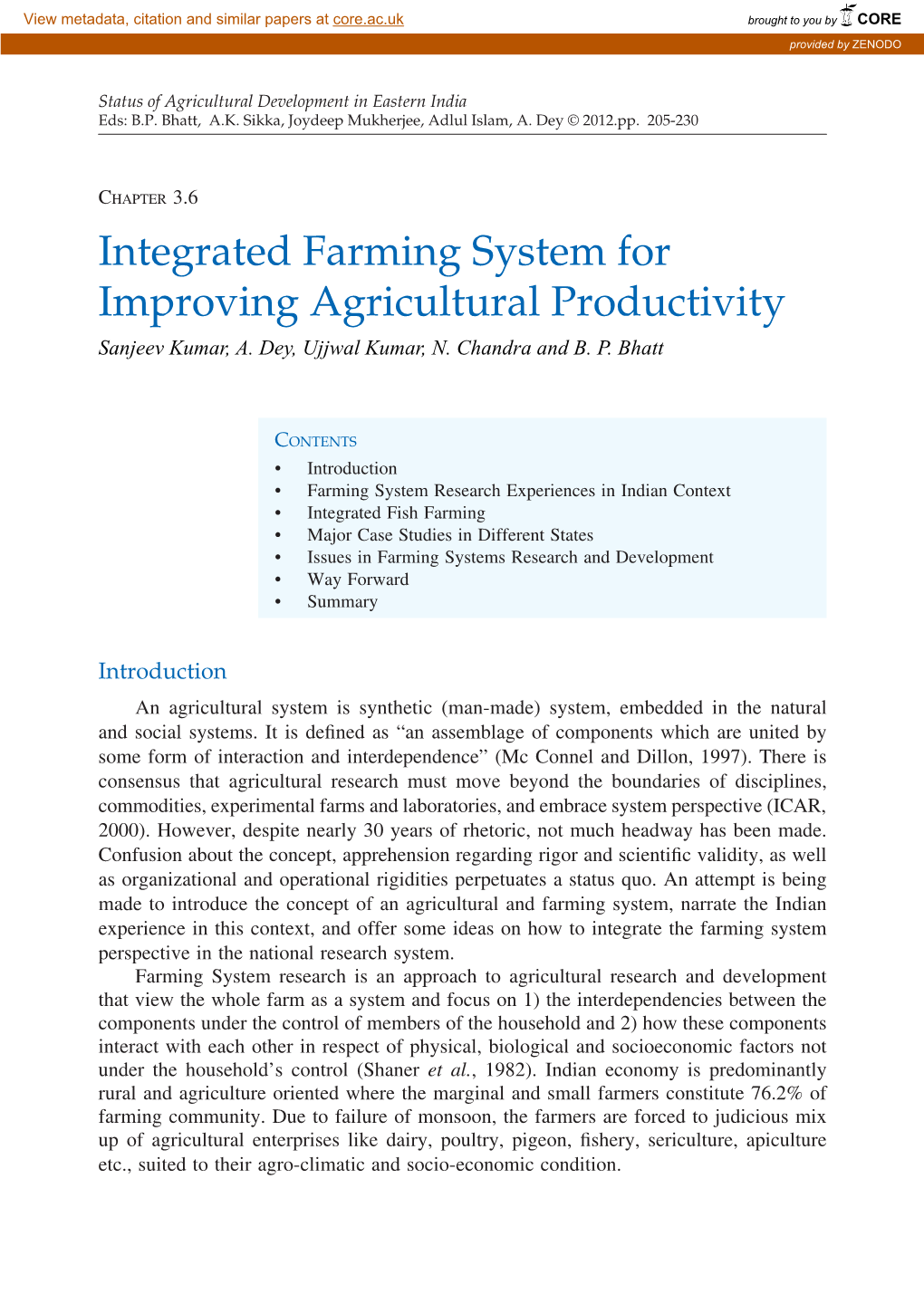 Integrated Farming System for Improving Agricultural Productivity Sanjeev Kumar, A