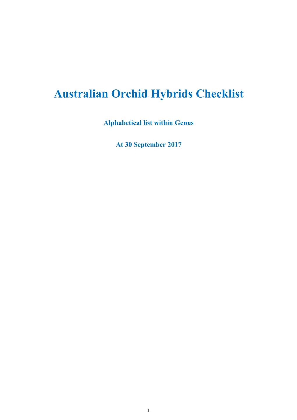 Australian Orchid Hybrids Checklist