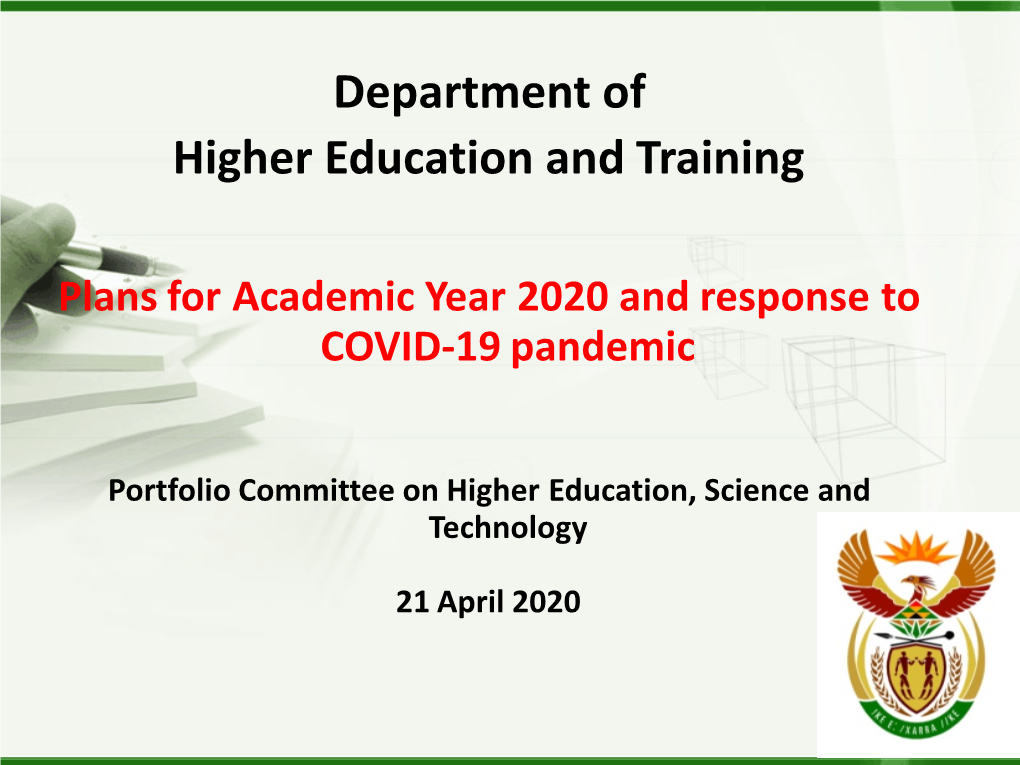 Plans for Academic Year 2020 and Response to COVID-19 Pandemic