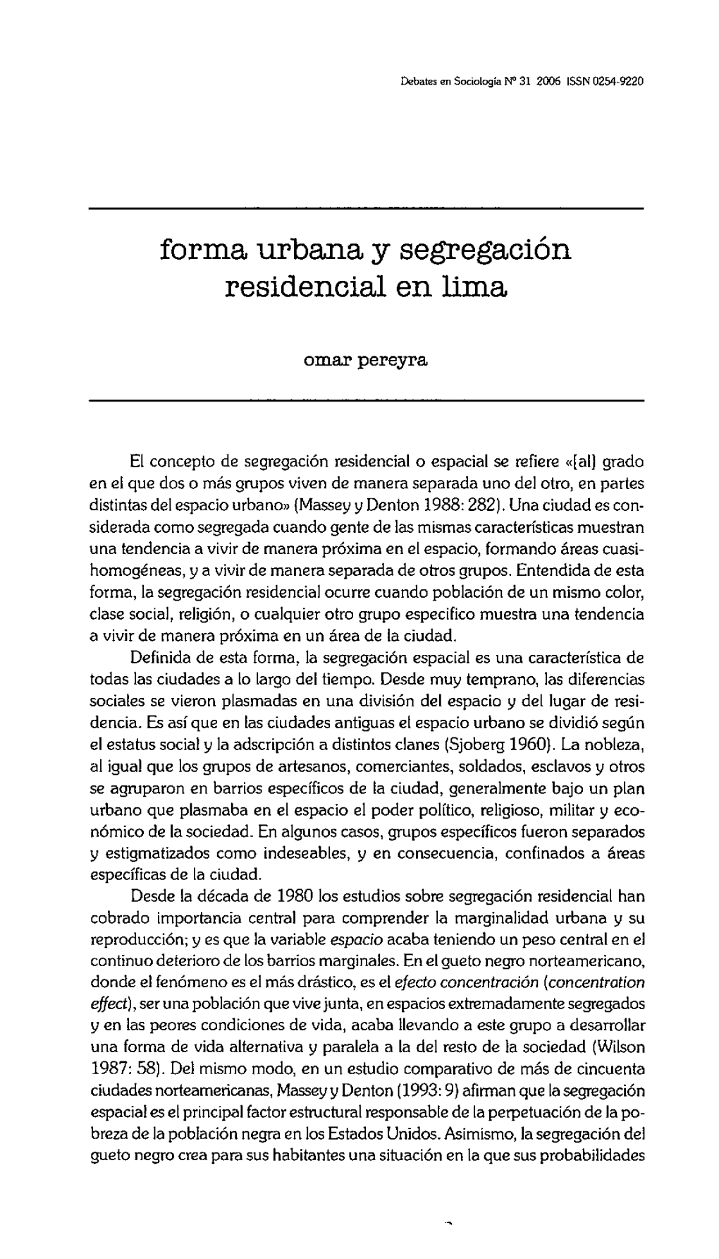 Forma Urbana Y Segregación Residencial En Lima