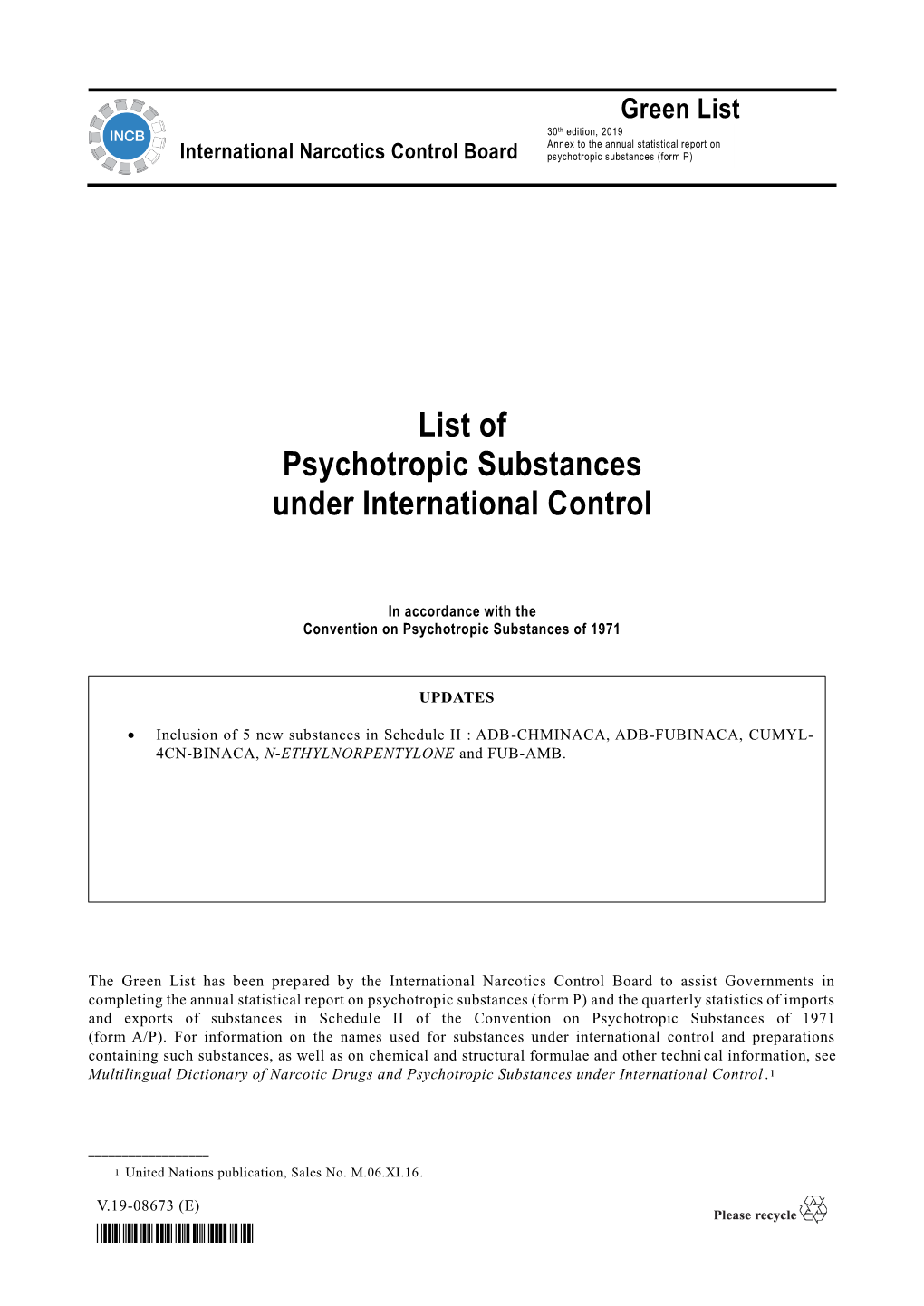 List of Psychotropic Substances Under International Control