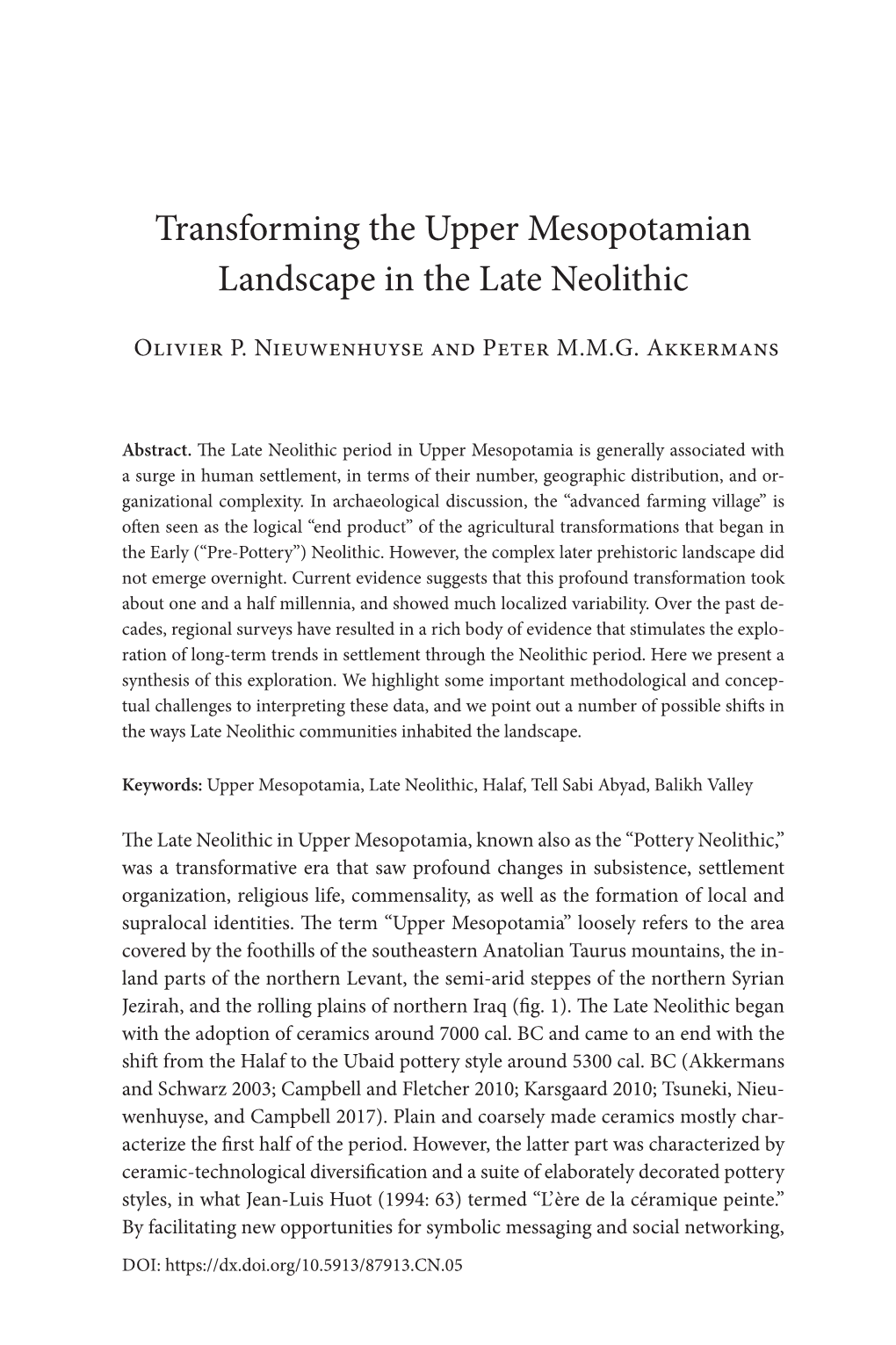 Transforming the Upper Mesopotamian Landscape in the Late Neolithic