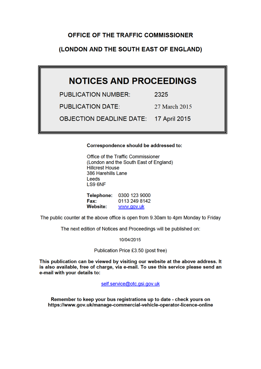 NOTICES and PROCEEDINGS 27 March 2015