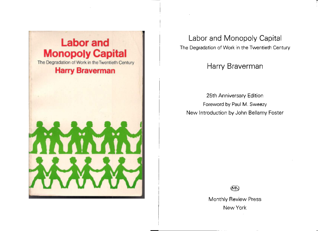 Labor and Monopoly Capital Harry Braverman