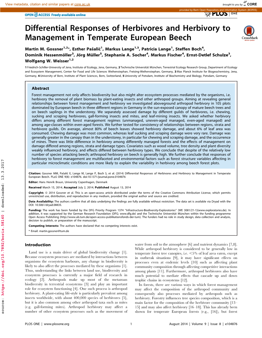 Differential Responses of Herbivores and Herbivory to Management in Temperate European Beech