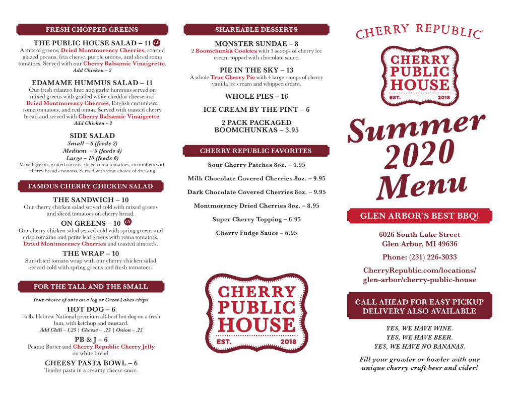 Summer 2020 Menu