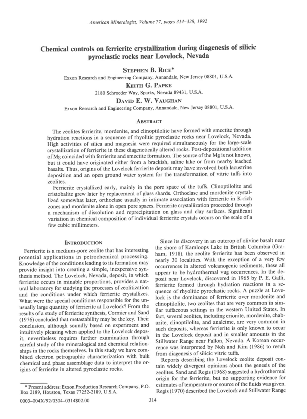 Chemical Controls on Ferrierite Crystallization During Diagenesis Of