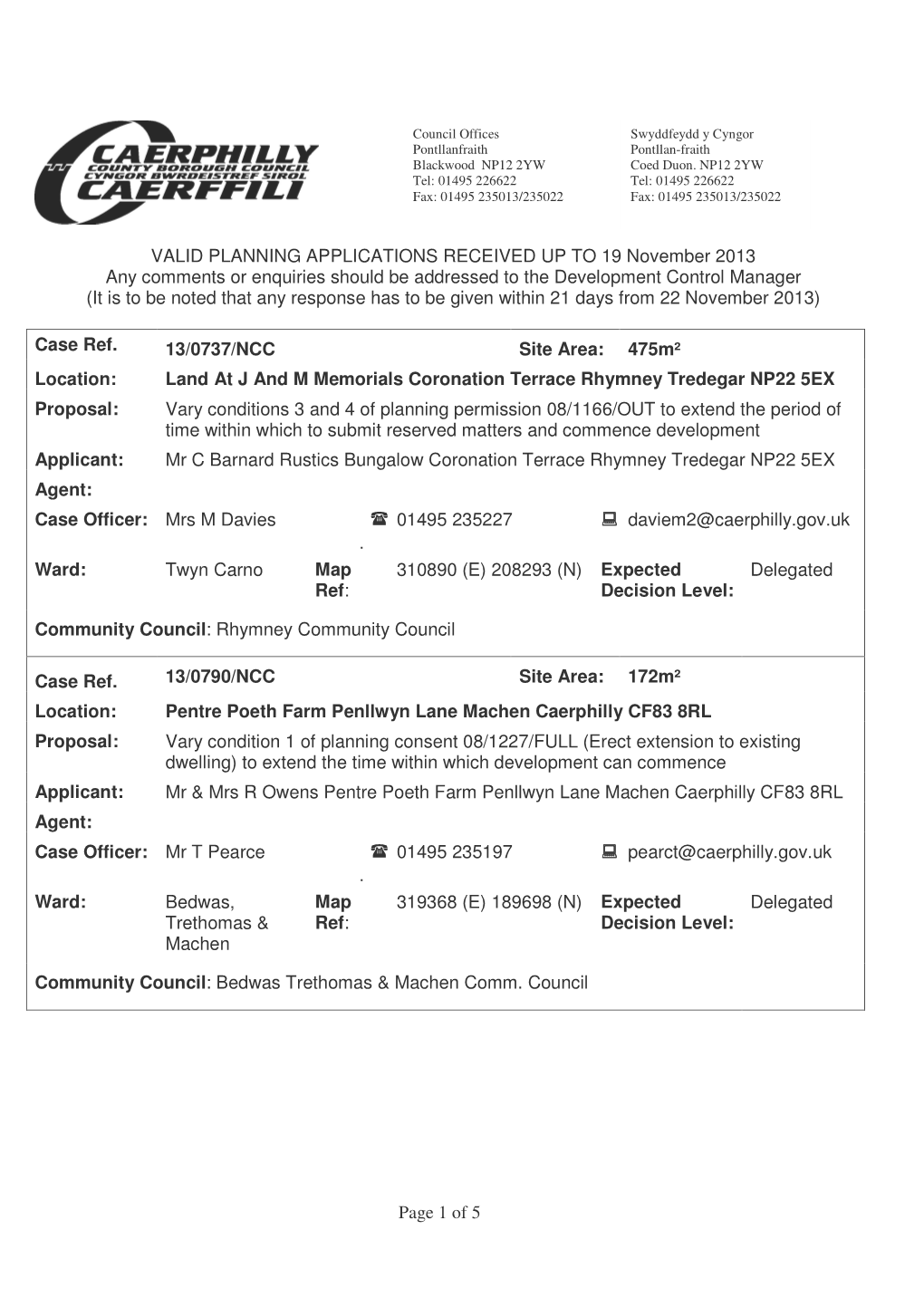 Page 1 of 5 VALID PLANNING APPLICATIONS RECEIVED up TO