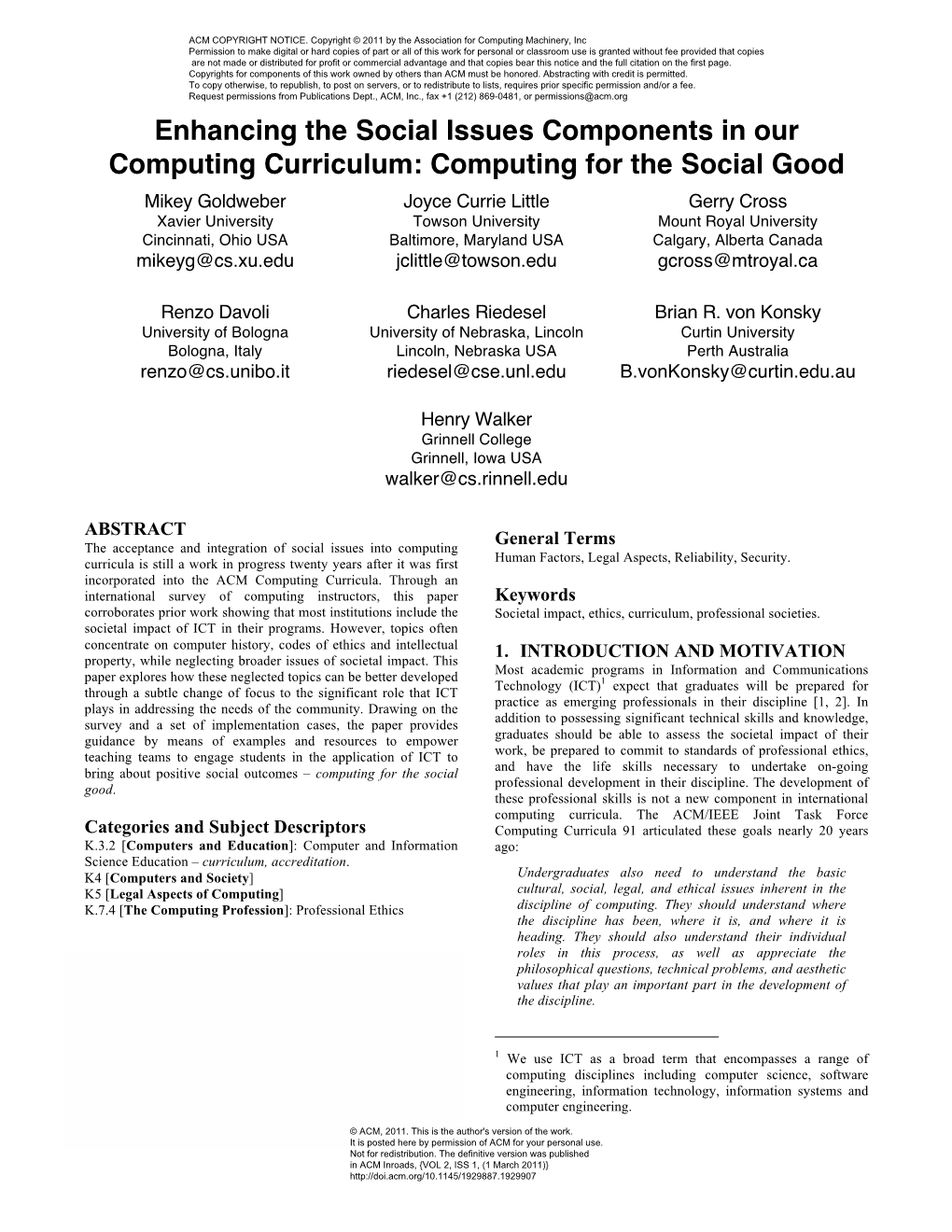 Computing for the Social Good