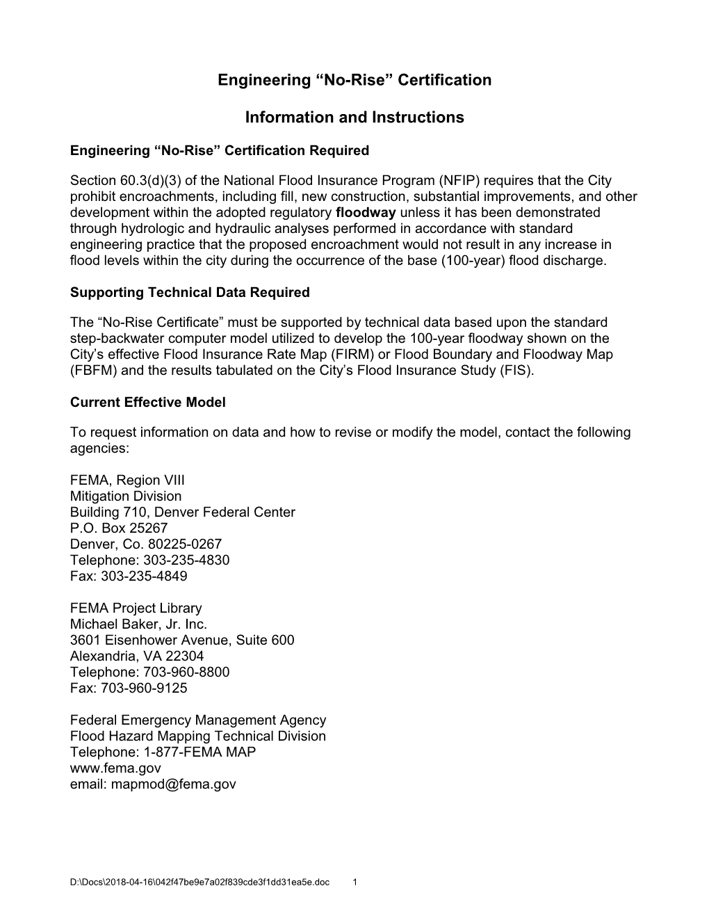 Engineering No-Rise Certification Information and Instructions