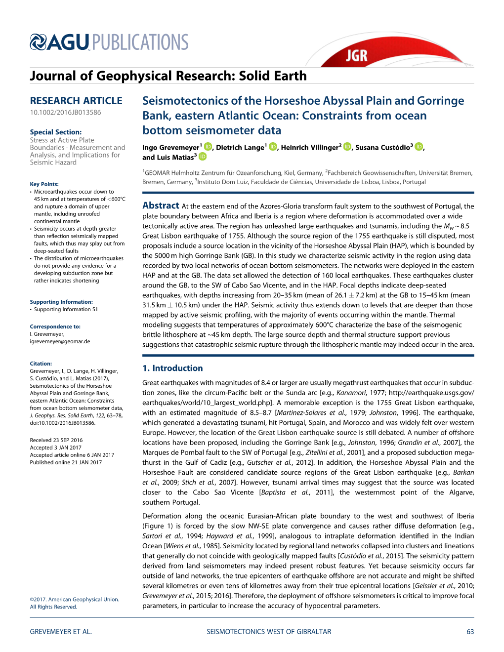 Seismotectonics of the Horseshoe Abyssal Plain and Gorringe Bank, Eastern Atlantic Ocean