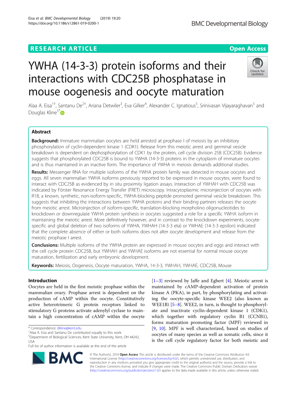 YWHA (14-3-3) Protein Isoforms and Their Interactions with CDC25B Phosphatase in Mouse Oogenesis and Oocyte Maturation Alaa A