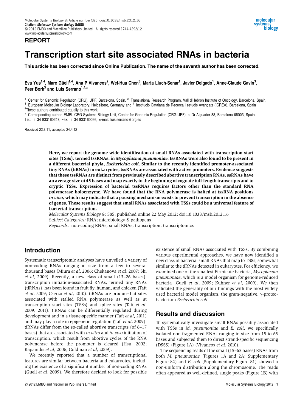 Transcription Start Site Associated Rnas in Bacteria