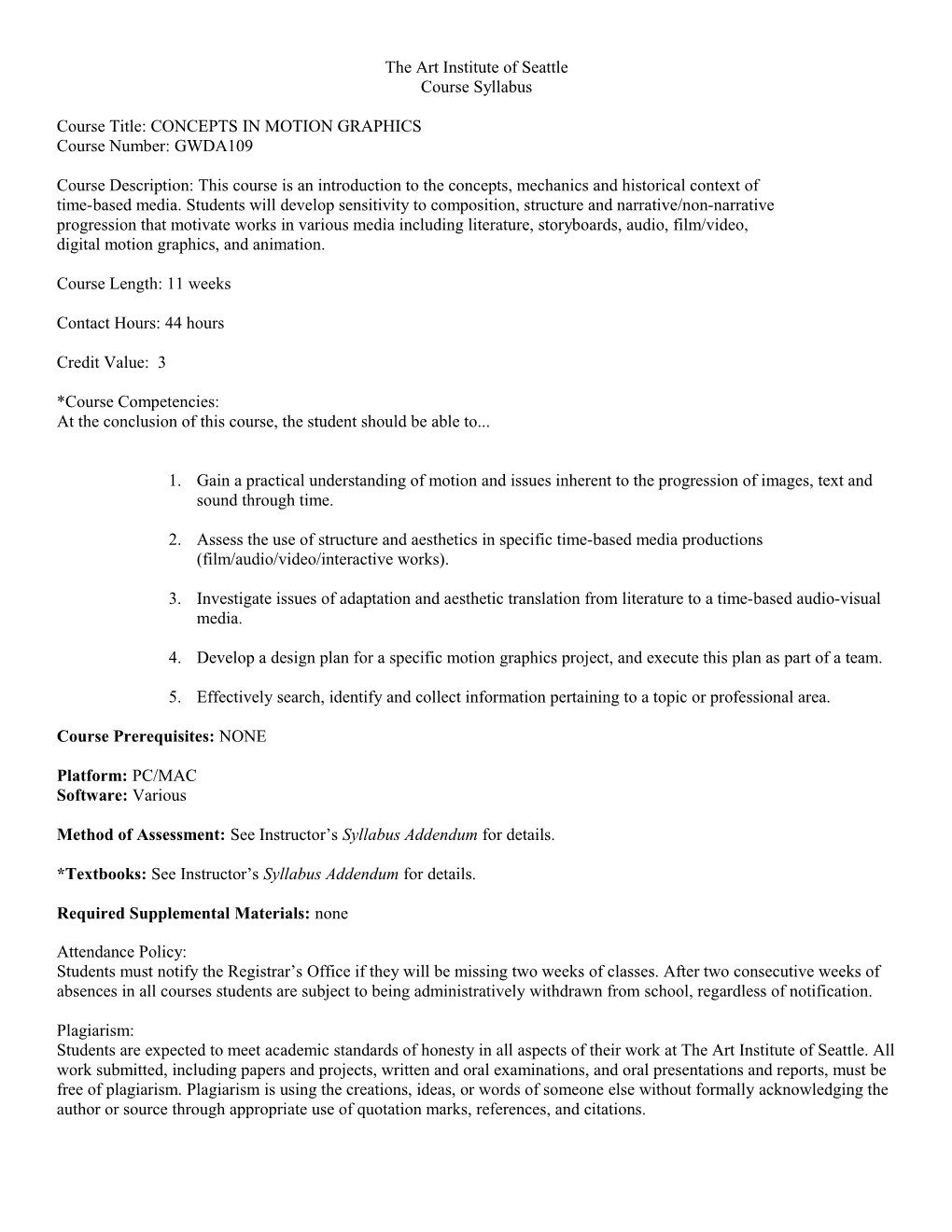 AII Course Syllabi Format Model (Must Include)