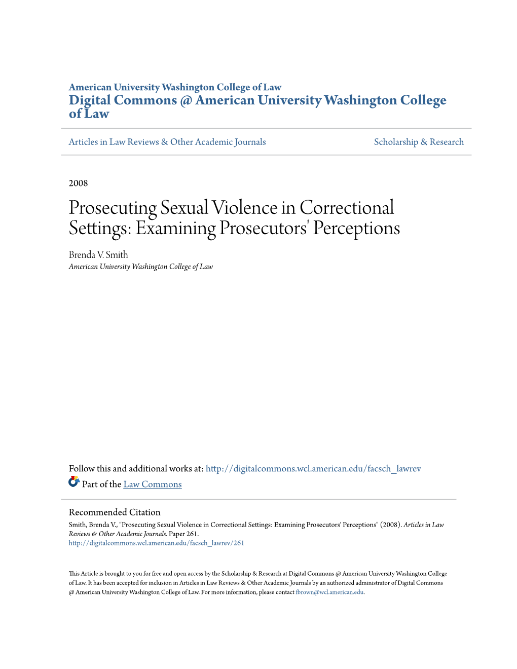 Prosecuting Sexual Violence in Correctional Settings: Examining Prosecutors' Perceptions Brenda V