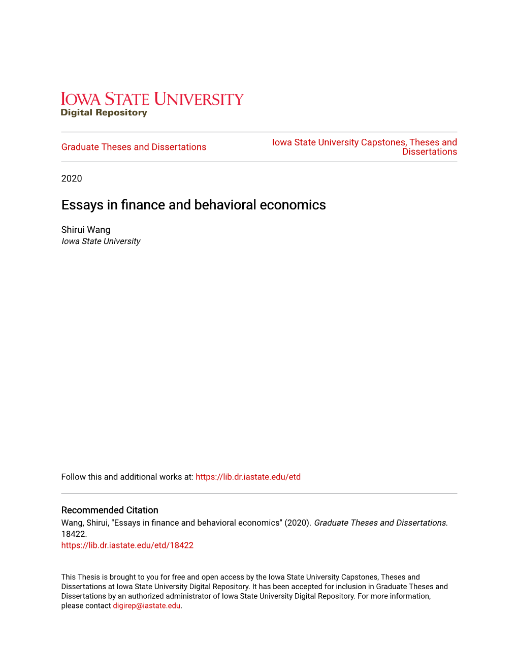 Essays in Finance and Behavioral Economics