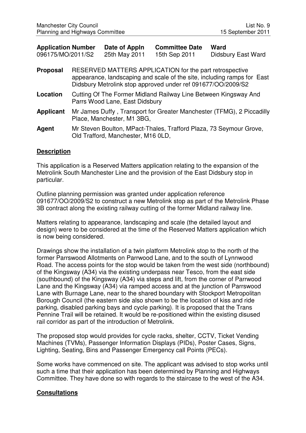 List No. 9 Planning and Highways Committee 15 September 2011