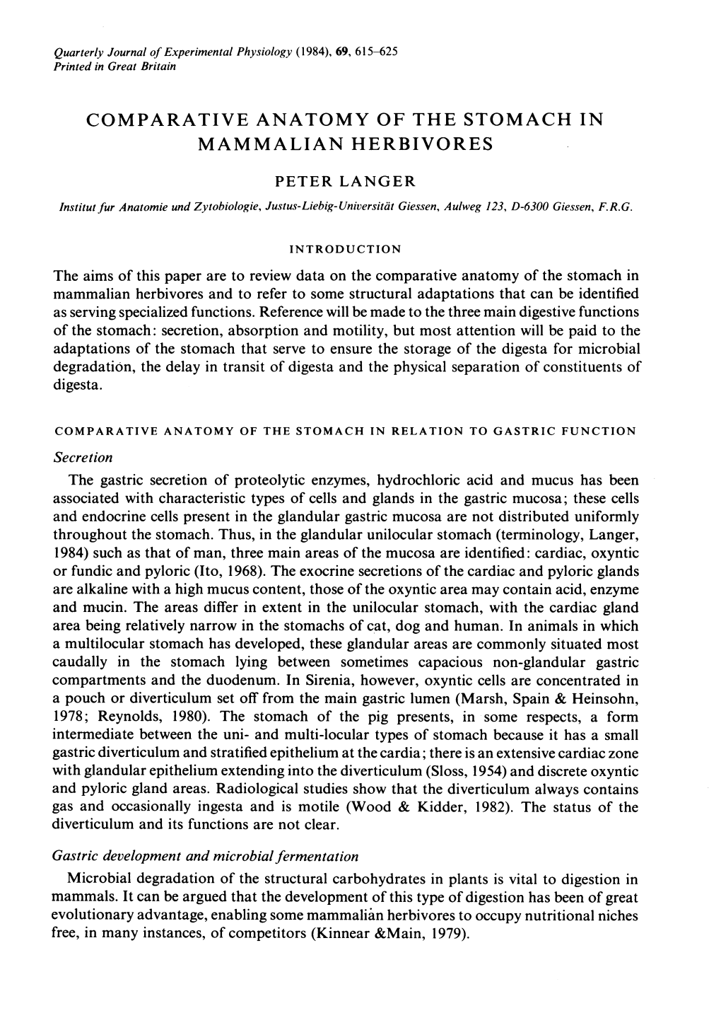 Comparative Anatomy of the Stomach in Mammalian Herbivores