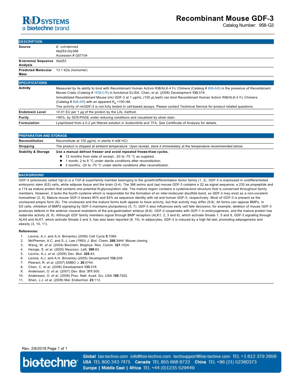 Recombinant Mouse GDF-3 Catalog Number: 958-G3