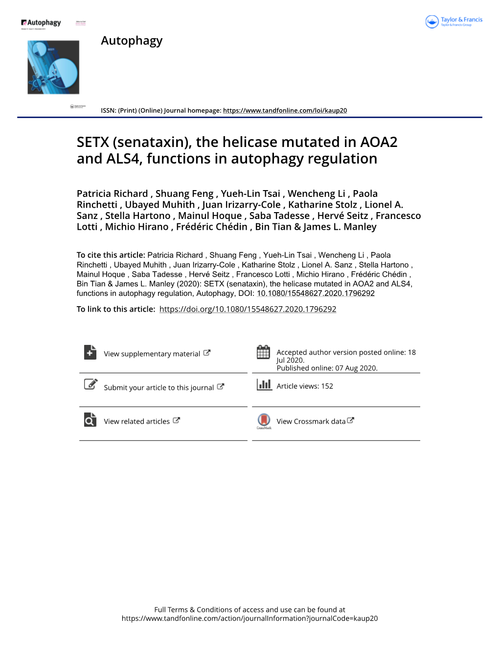 SETX (Senataxin), the Helicase Mutated in AOA2 and ALS4, Functions in Autophagy Regulation