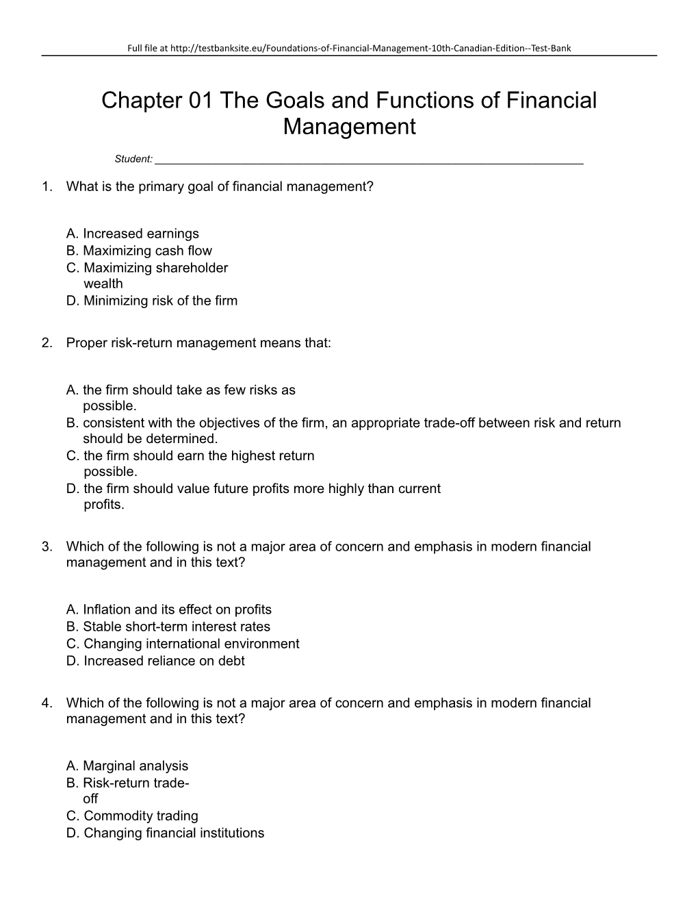 Chapter 01 the Goals and Functions of Financial Management