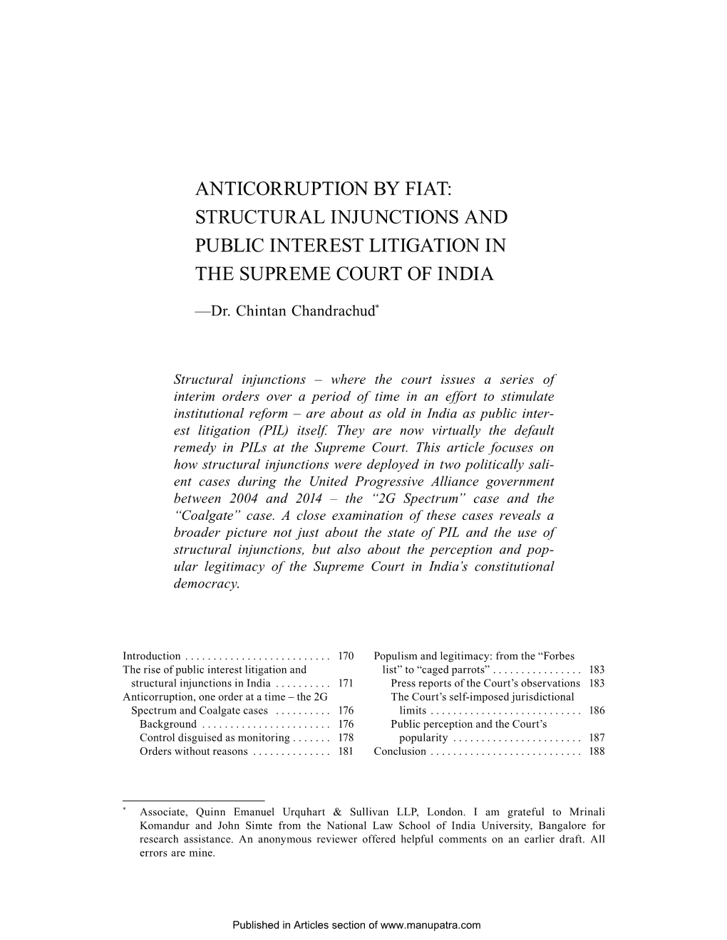 Anticorruption by Fiat: Structural Injunctions and Public Interest Litigation in the Supreme Court of India