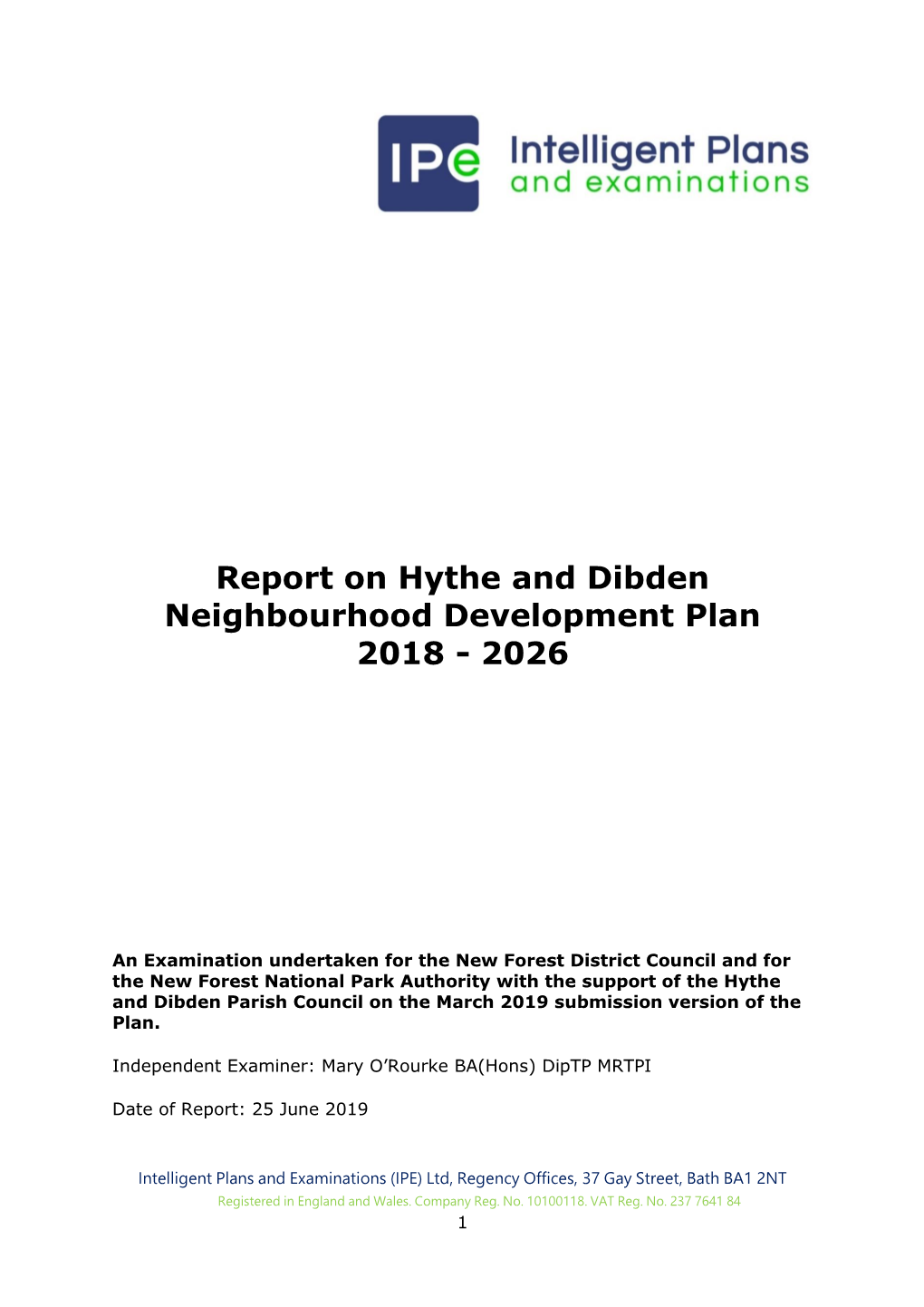 Report on Hythe and Dibden Neighbourhood Development Plan 2018 - 2026