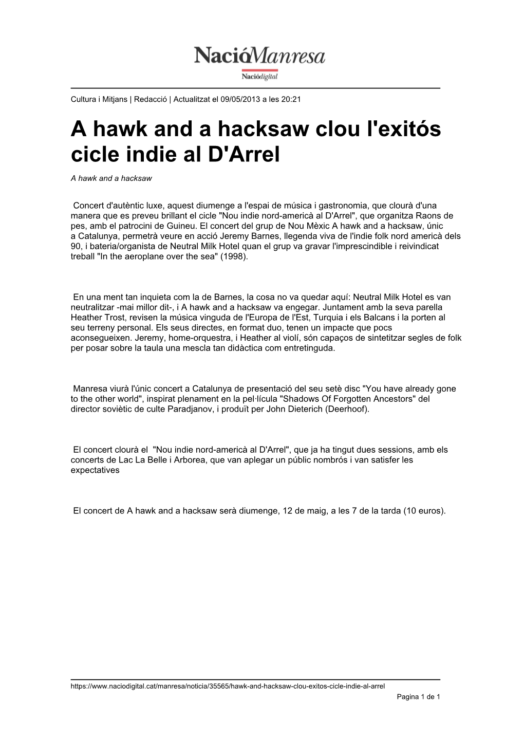 A Hawk and a Hacksaw Clou L'exitós Cicle Indie Al D'arrel