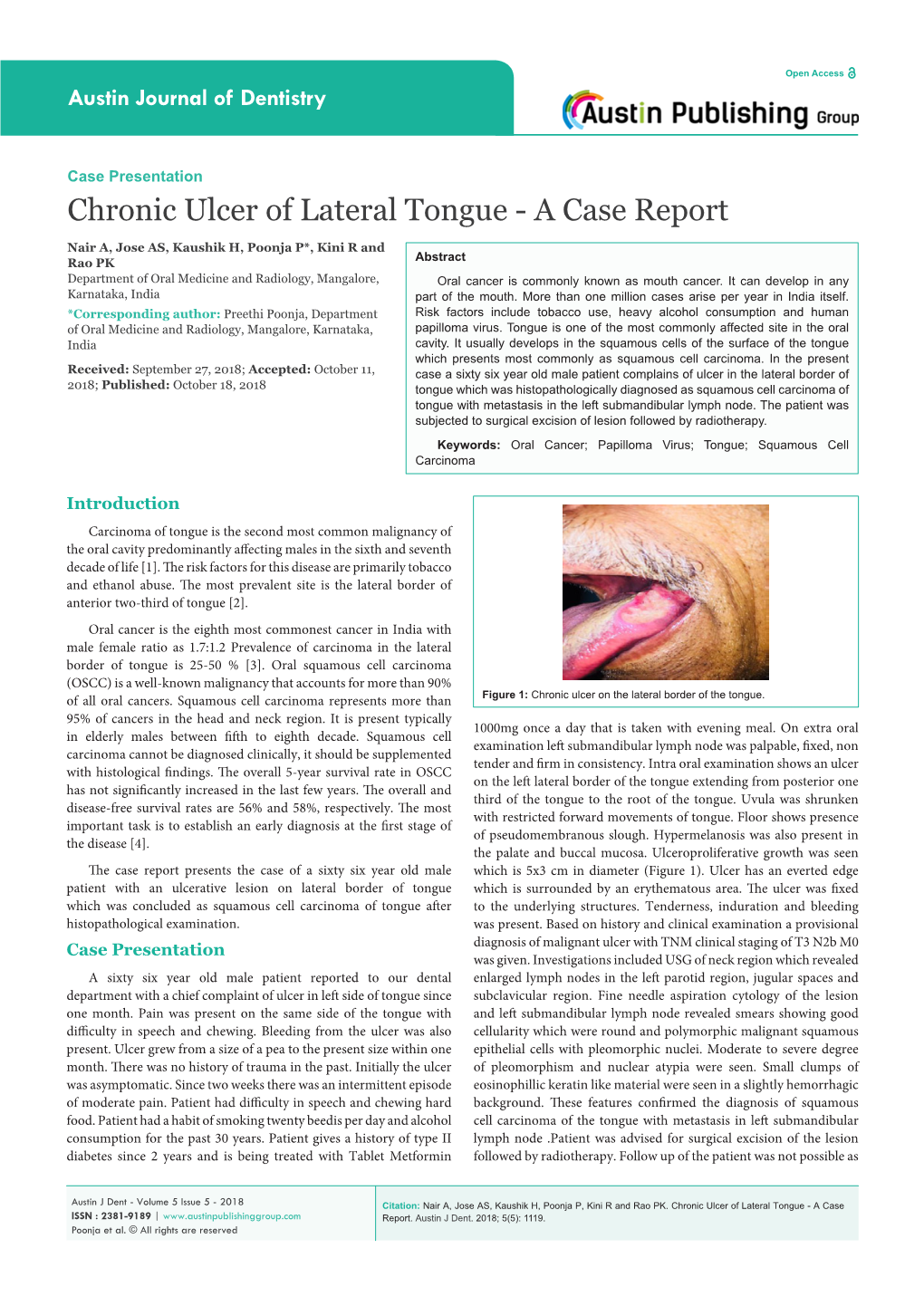 Chronic Ulcer of Lateral Tongue - a Case Report