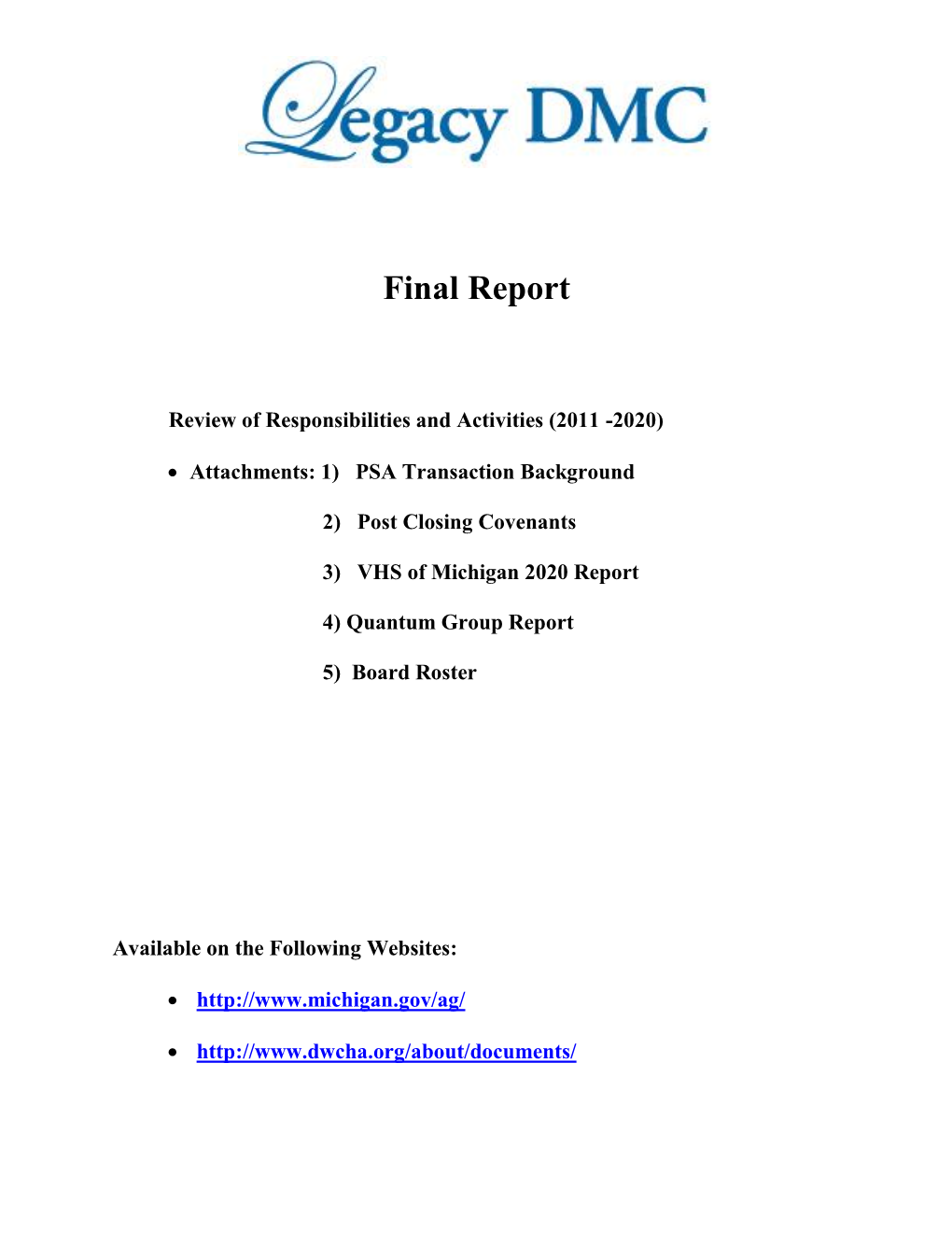Legacy DMC 2020 Annual Report on VHS of Michigan (Vanguard)