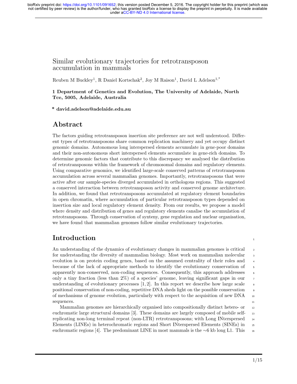 Similar Evolutionary Trajectories for Retrotransposon Accumulation in Mammals