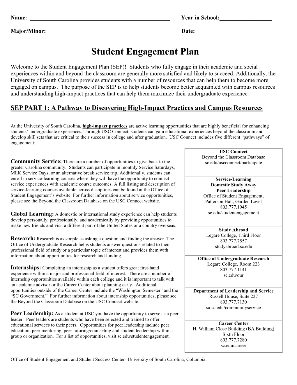 Student Engagement Plan