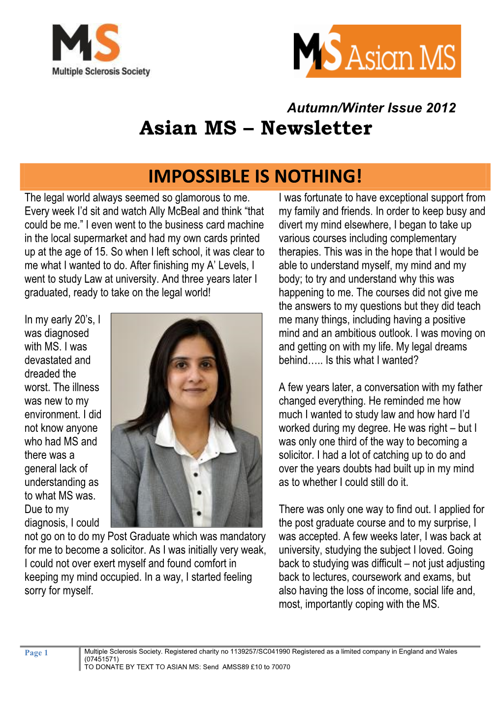 Asian MS – Newsletter IMPOSSIBLE IS NOTHING!