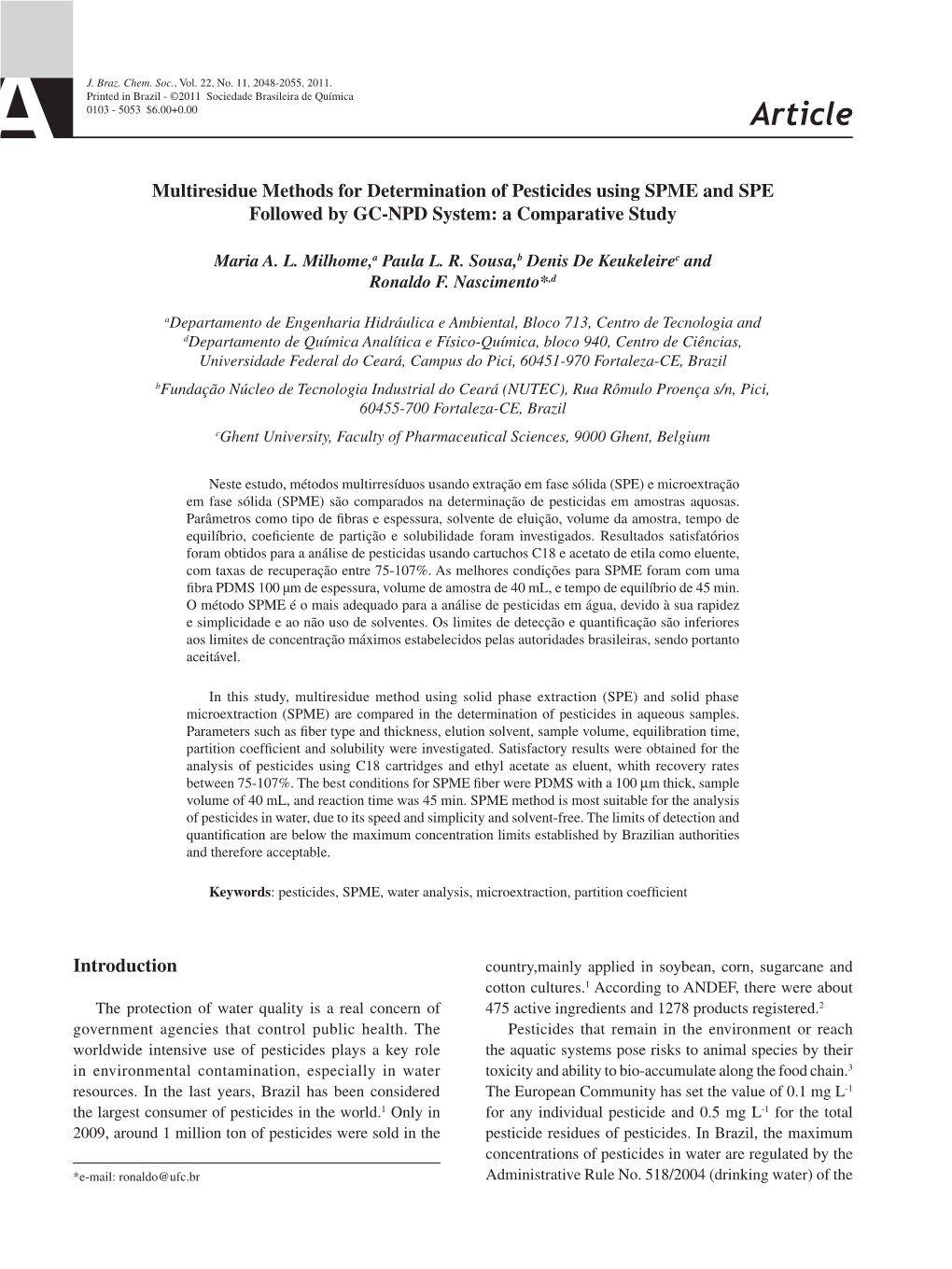 Multiresidue Methods for Determination of Pesticides Using SPME and SPE Followed by GC-NPD System: a Comparative Study