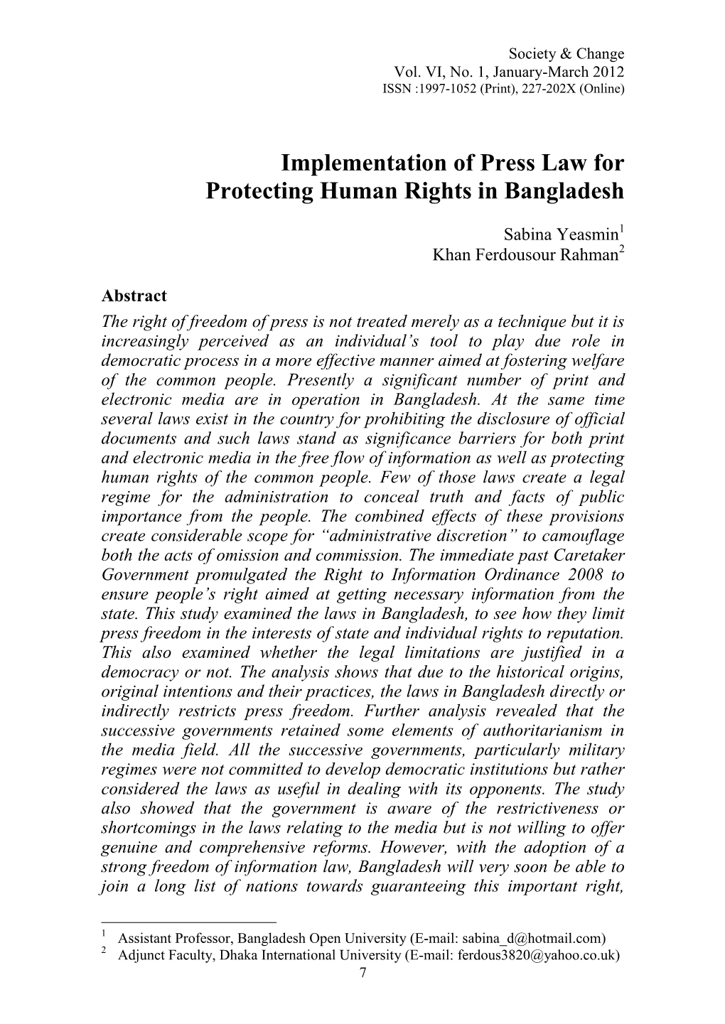 Implementation of Press Law in Protecting Human Rights In