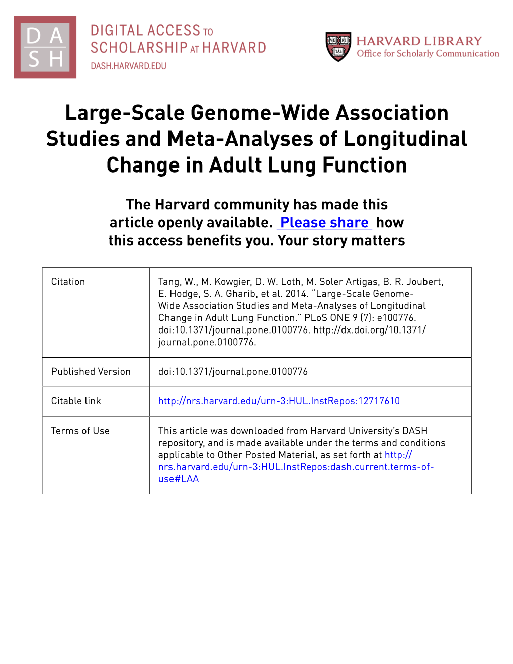 Large-Scale Genome-Wide Association Studies and Meta-Analyses of Longitudinal Change in Adult Lung Function