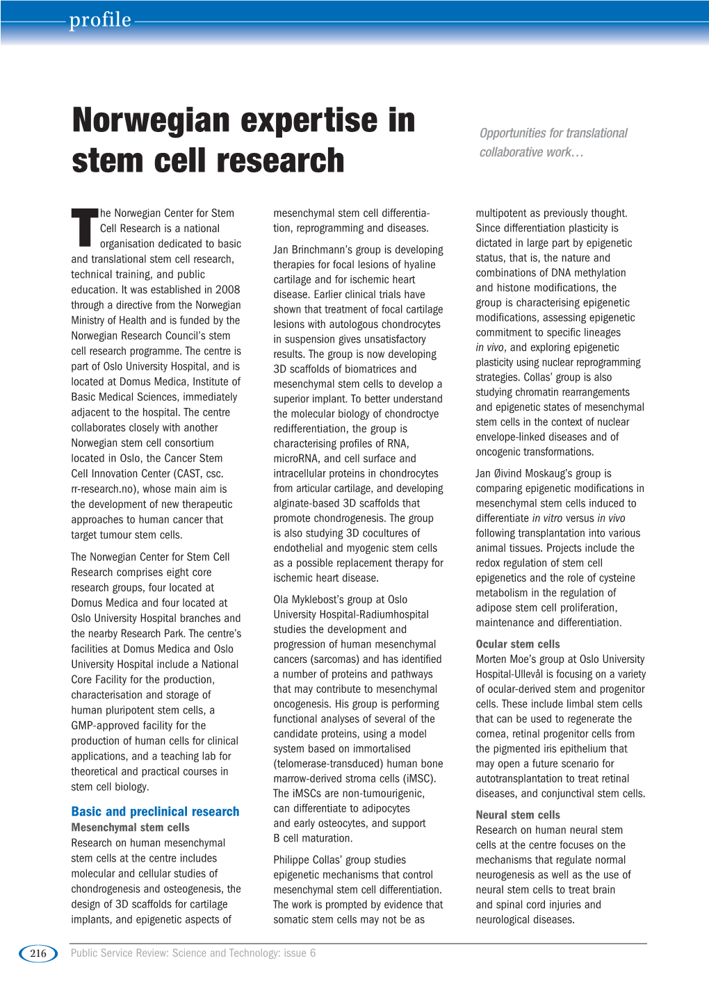 Norwegian Expertise in Stem Cell Research