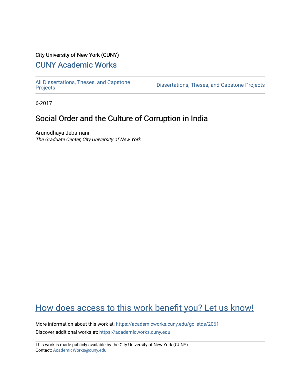 Social Order and the Culture of Corruption in India