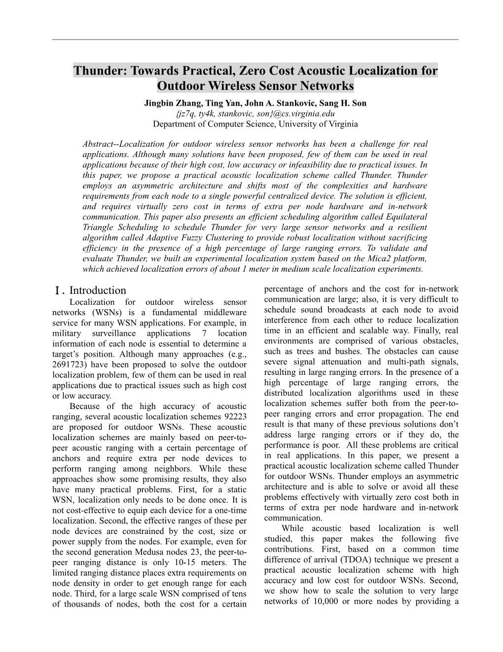 Thunder: a Practical Acoustic Localization Scheme for Outdoor Wireless Sensor Networks