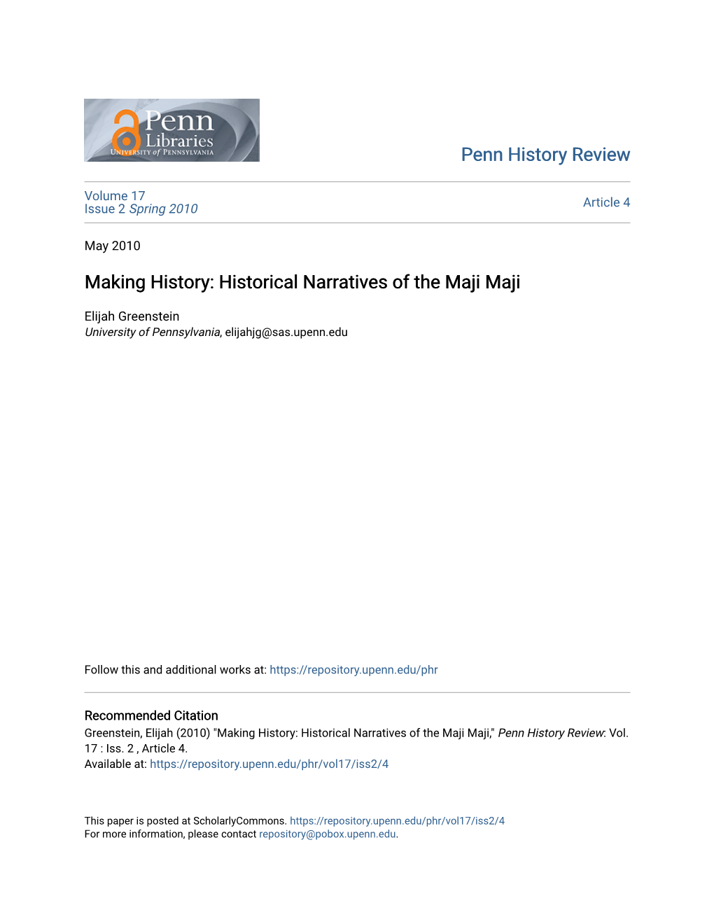 Historical Narratives of the Maji Maji