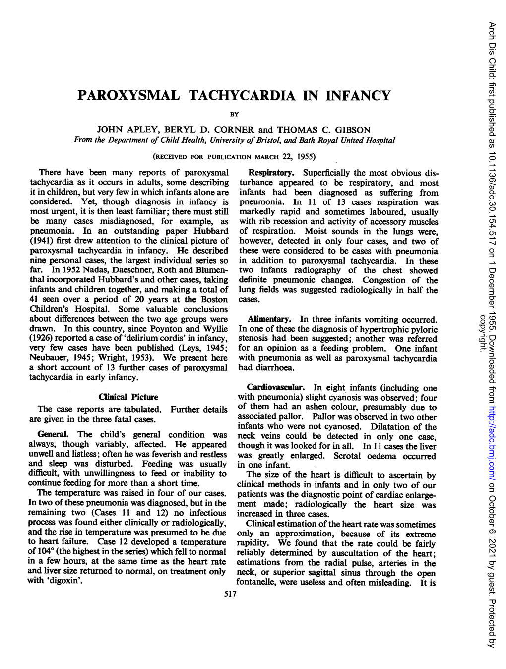 Paroxysmal Tachycardia in Infancy by John Apley, Beryl D